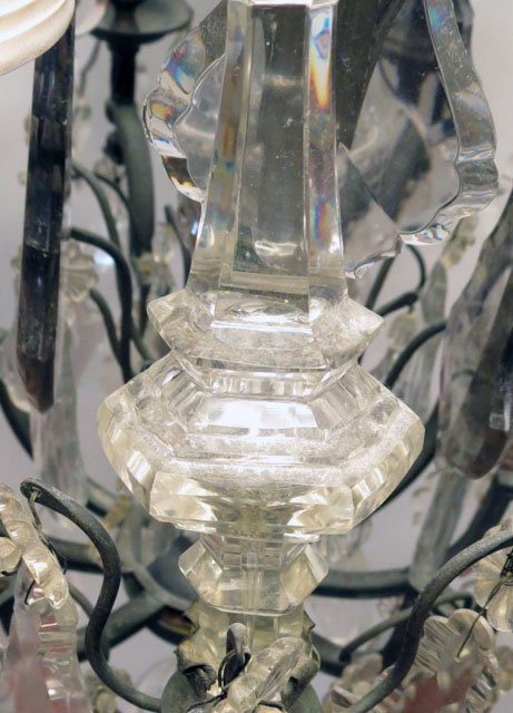 Fine Quality 19/20th Century French Possibly Baccarat Louis XV style Bronze Cage Six (6) Light Chandelier with Rock Crystal