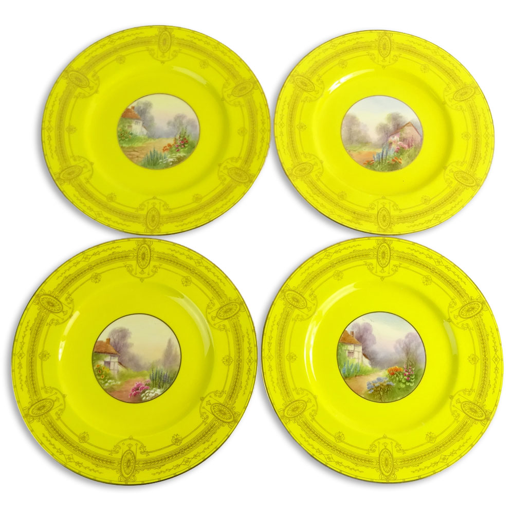 Collection of Four (4) Royal Worcester Porcelain Hand Painted Scenic Cabinet Plates.