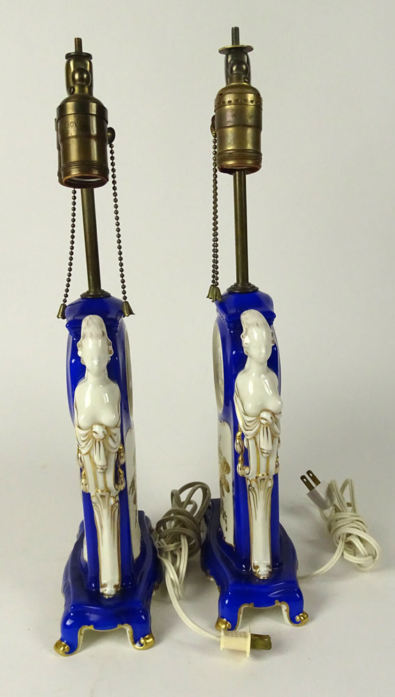 Pair Vintage Rosenthal Porcelain Figural Lamps. Label on Bottom: Rosenthal Ivory.