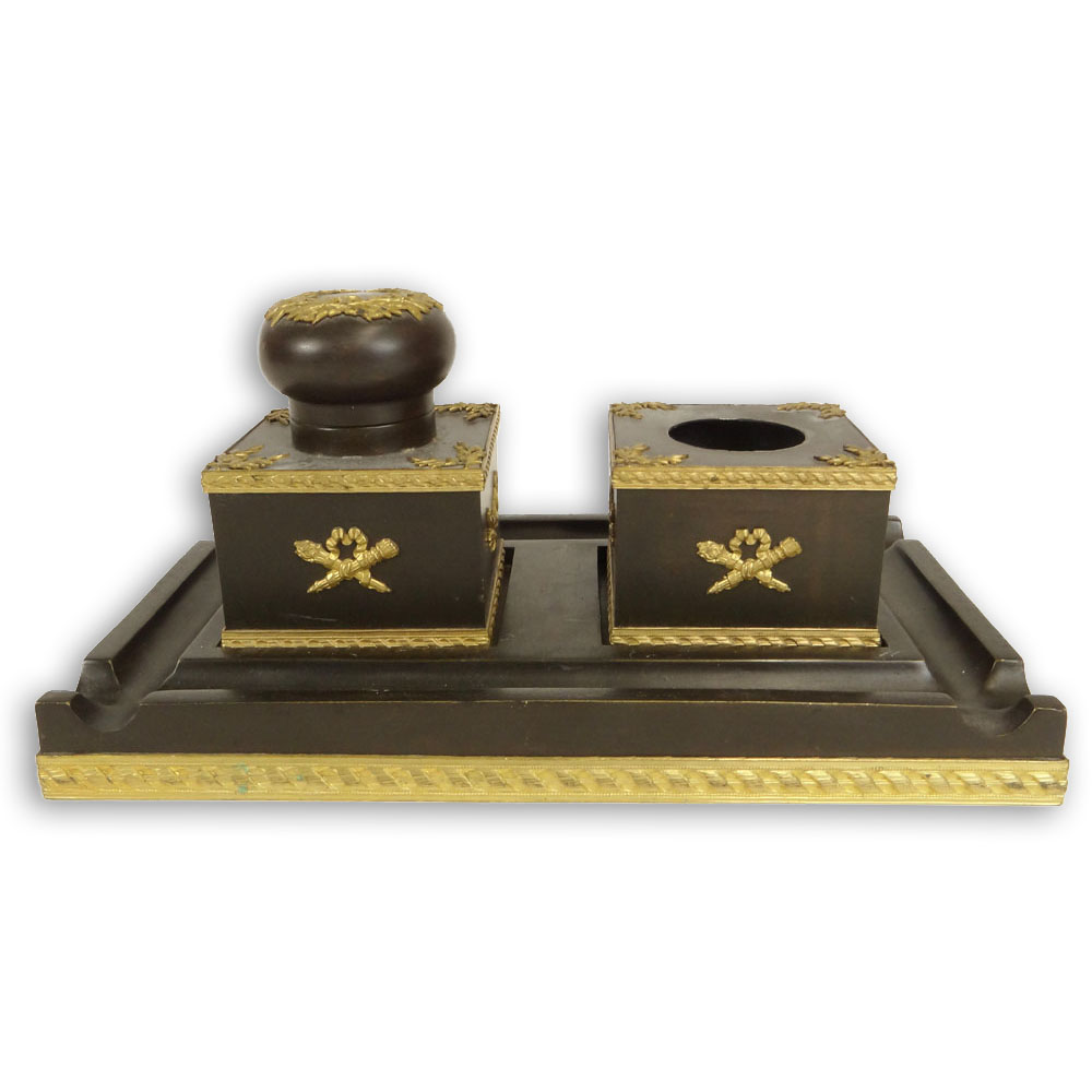 French Empire style Patinated and Gilt Bronze Inkstand.
