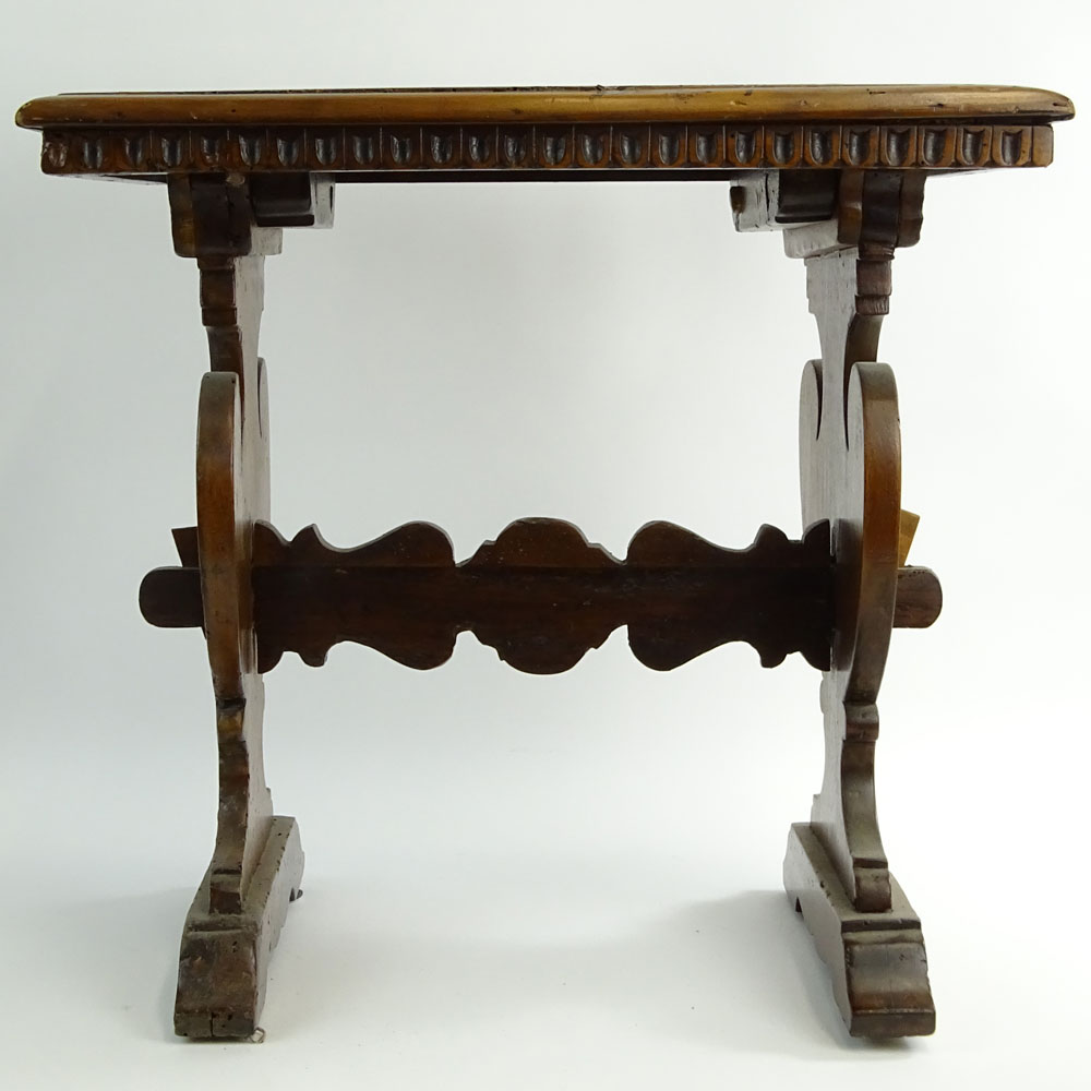 19th Century Walnut Trestle Occasional Table with Heart Shaped Pedestal Ends.