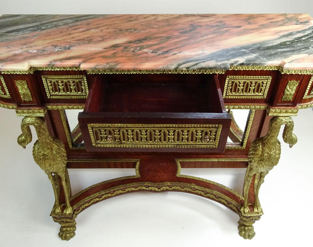 Modern Bronze Mounted Mahogany Marble Topped Console.