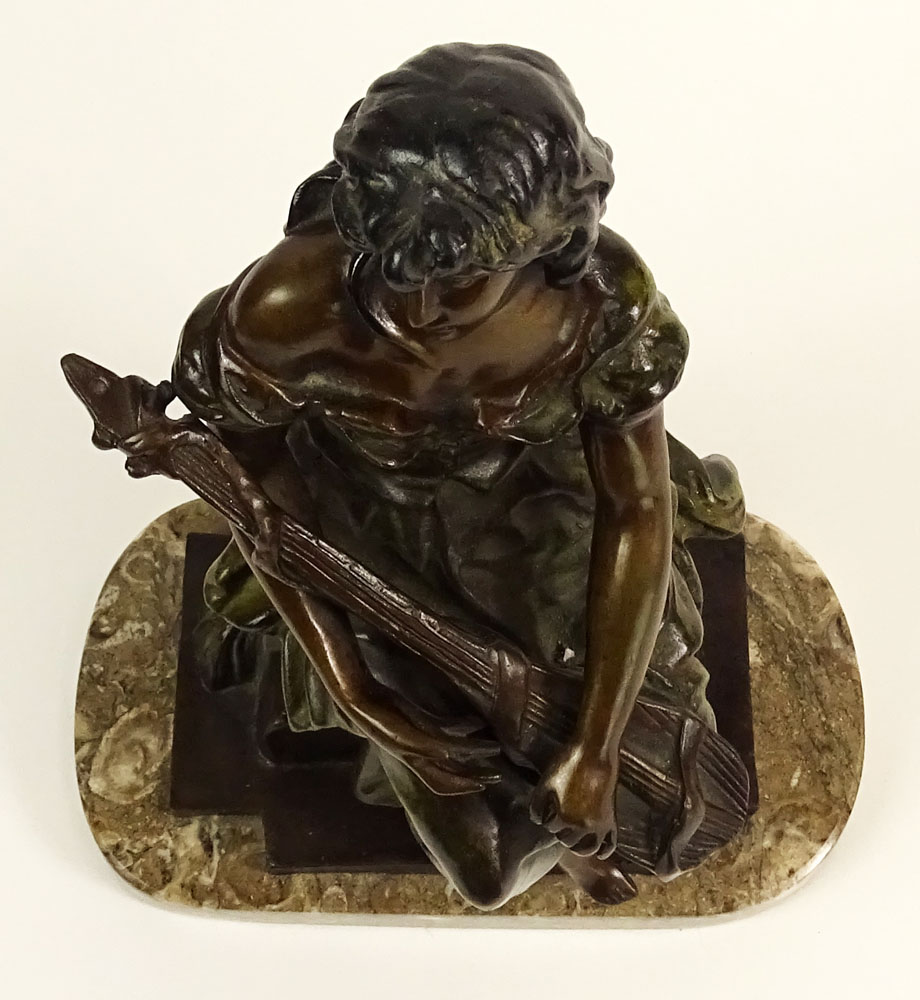 Hippolyte François Moreau, French (1832-1927) Bronze Sculpture "Girl With Guitar" 