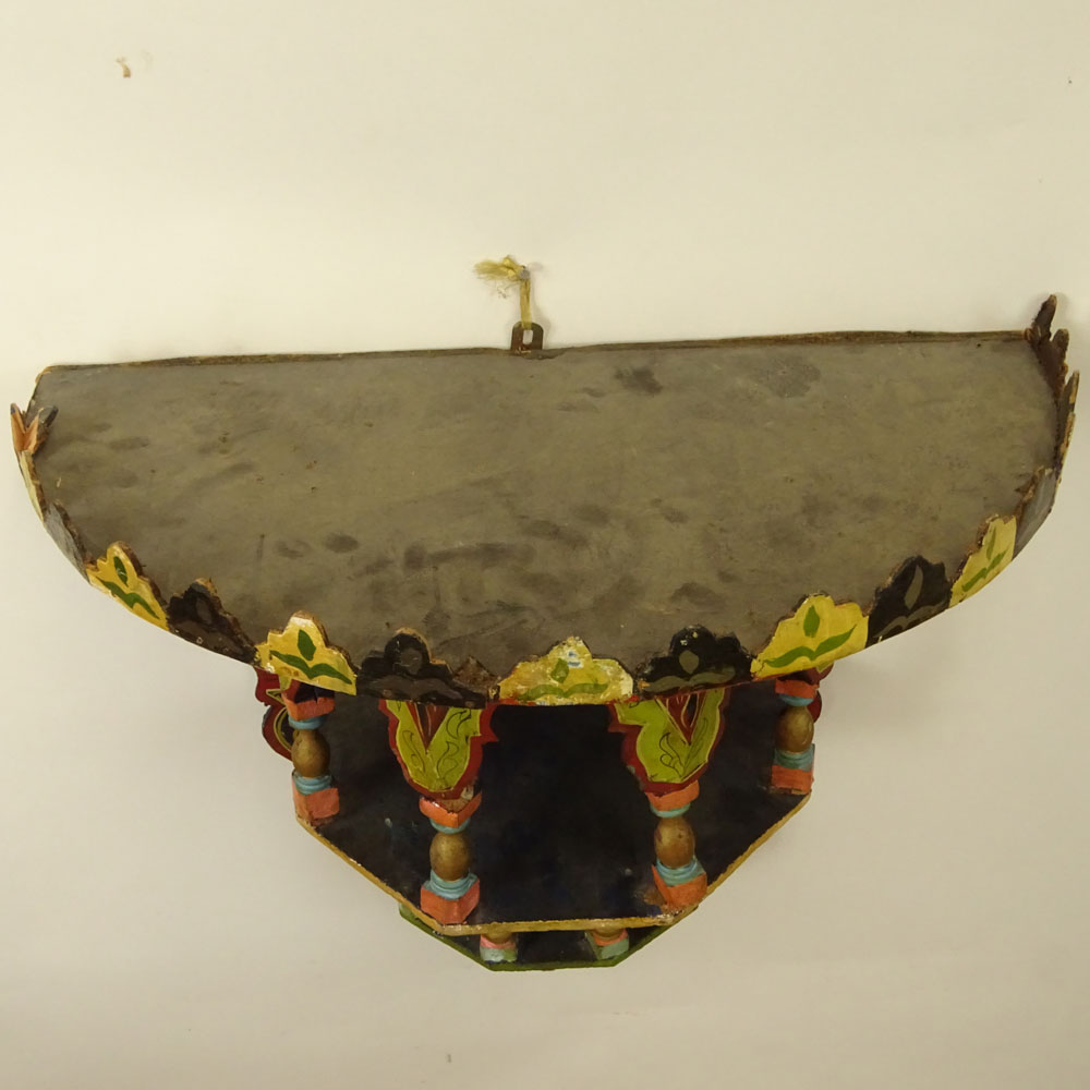 20th Century Probably Indian Polychrome Painted Wood Wall Bracket.