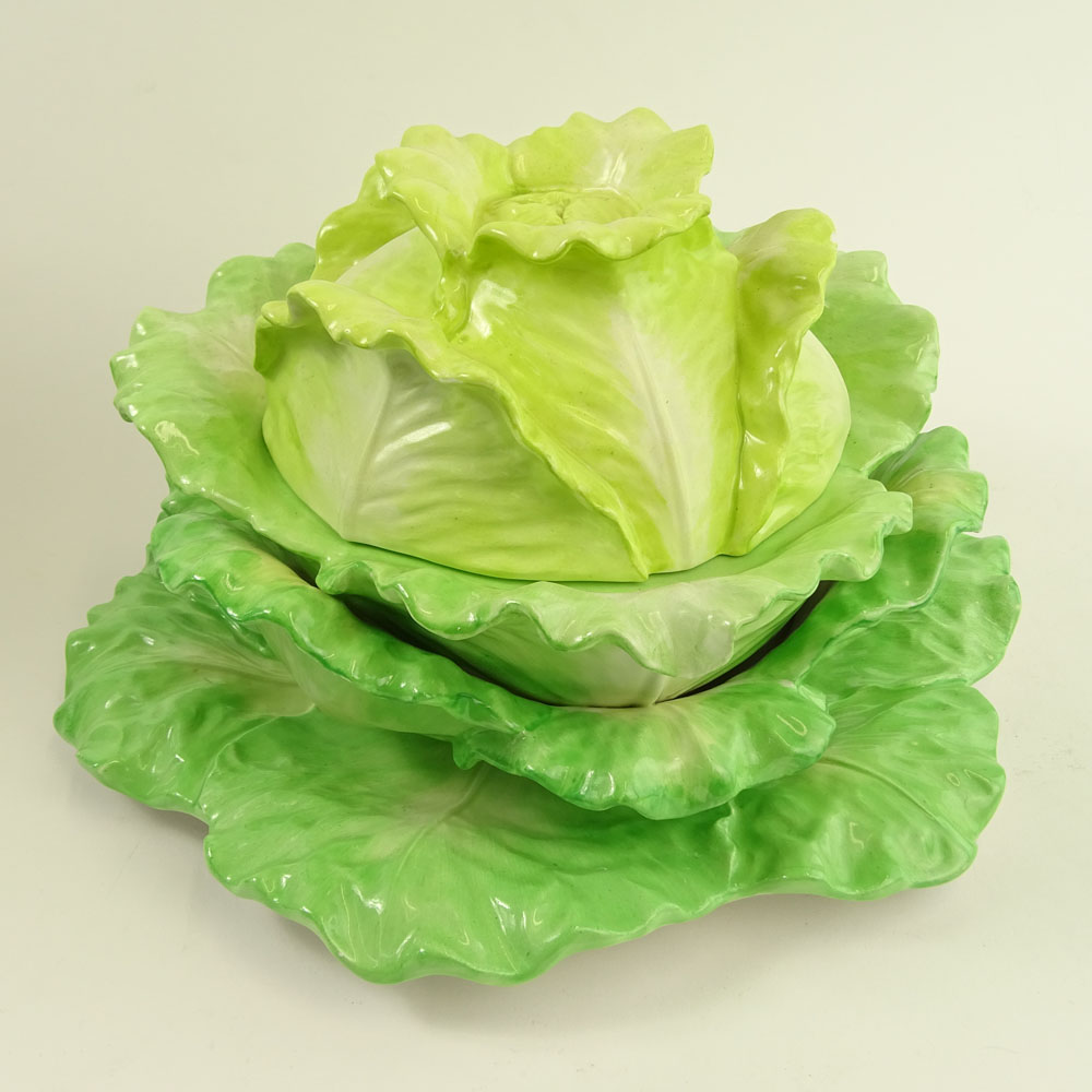 Mottehedeh Large Cabbage Tureen With Underplate. Signed.