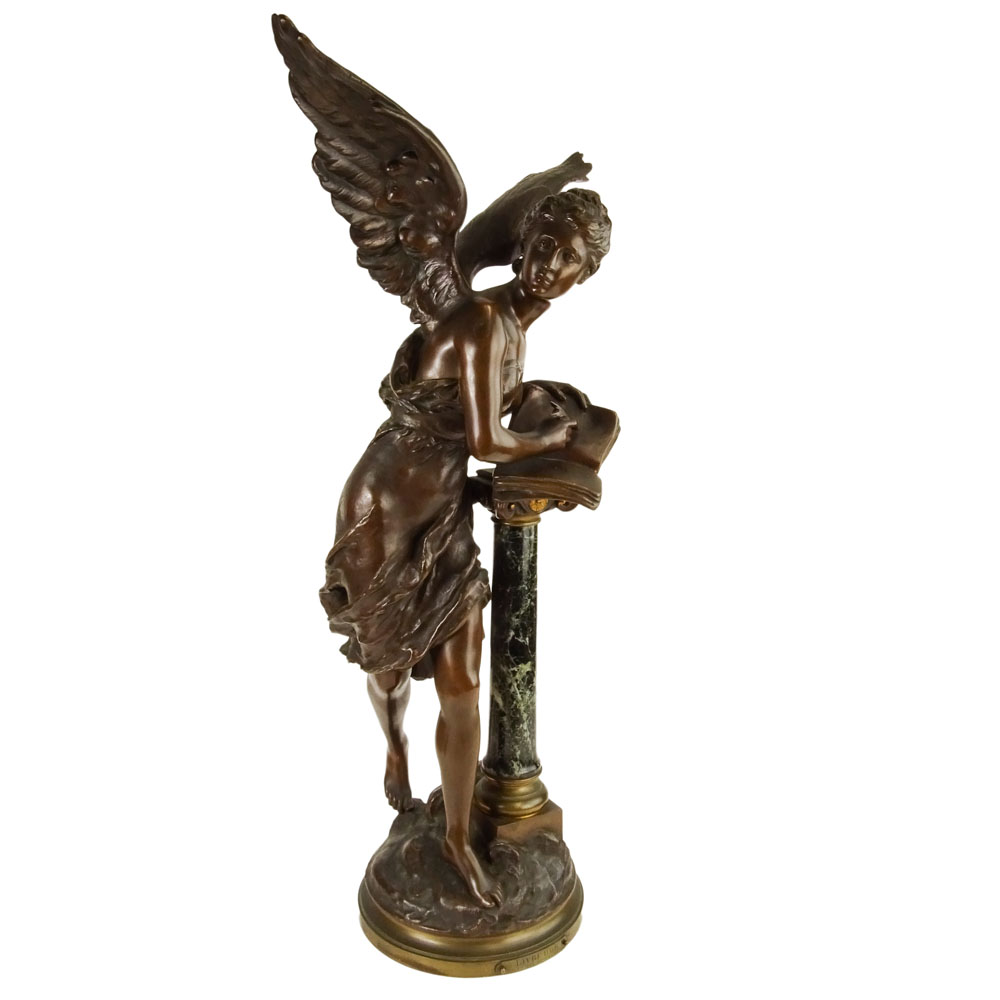 after: Mathurin Moreau, French (1822–1912) Bronze with patina and marble "Livre D'Or"