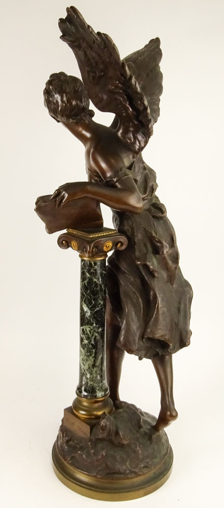 after: Mathurin Moreau, French (1822–1912) Bronze with patina and marble "Livre D'Or"