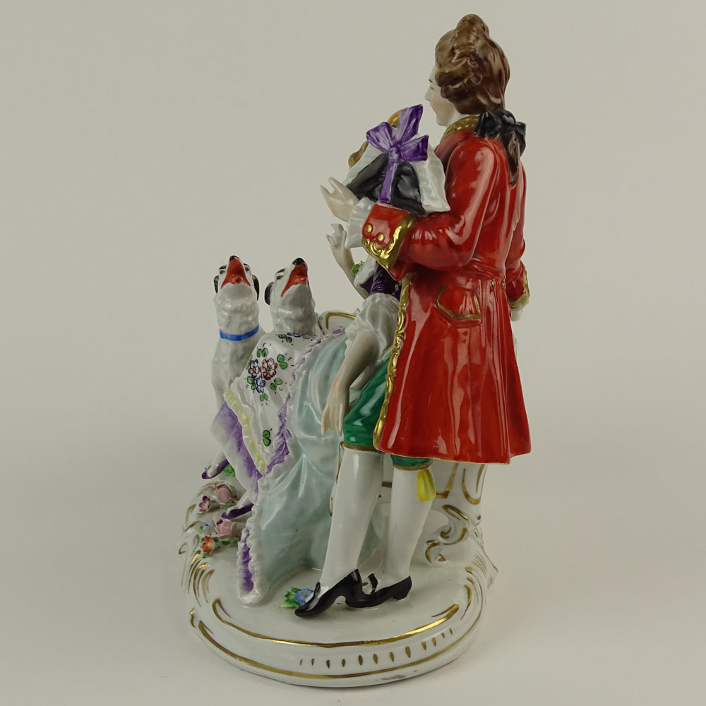 Vintage Capodimonte Porcelain Group "Man & Woman with Dogs" 