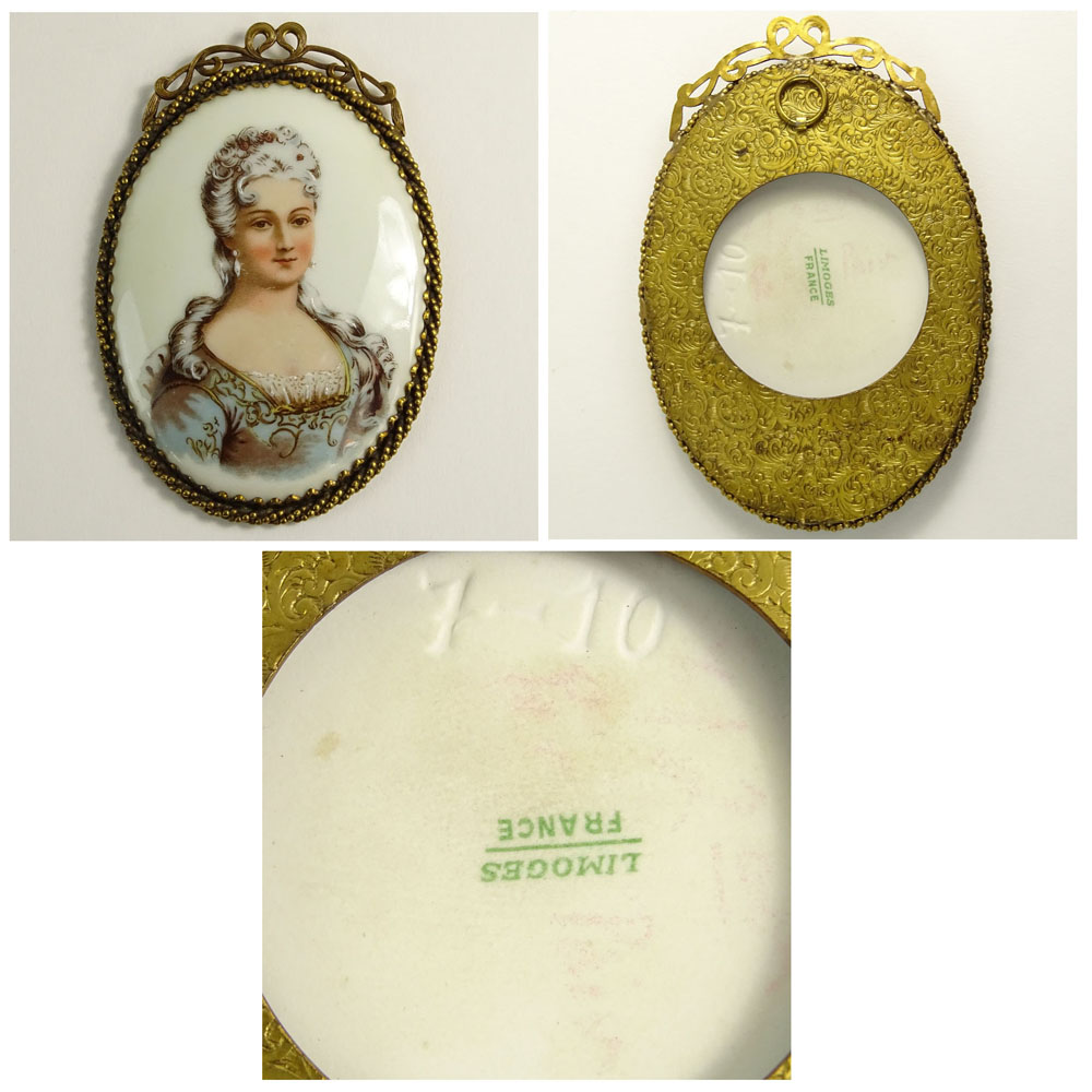 Lot of 4 Vintage Tabletop Miniatures. Includes framed Limoges transferware porcelain portrait.