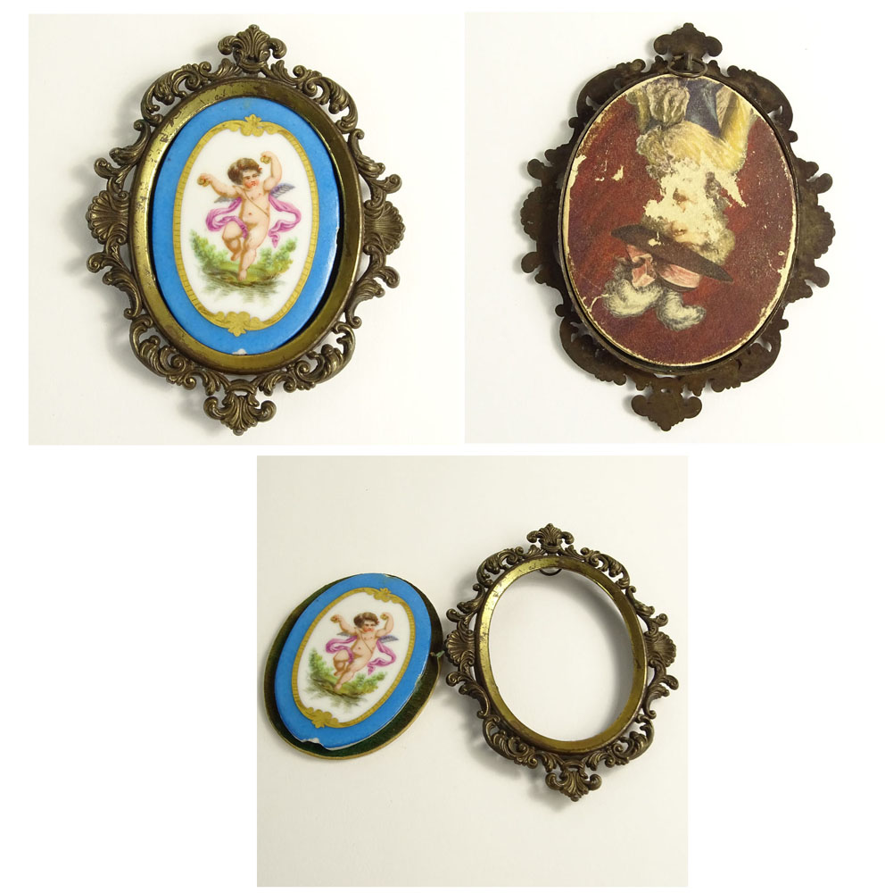 Lot of 4 Vintage Tabletop Miniatures. Includes framed Limoges transferware porcelain portrait.