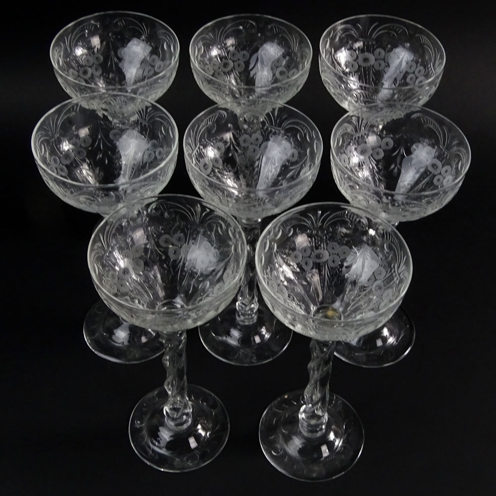 Eight (8) Webb Corbett Etched Crystal Goblets.