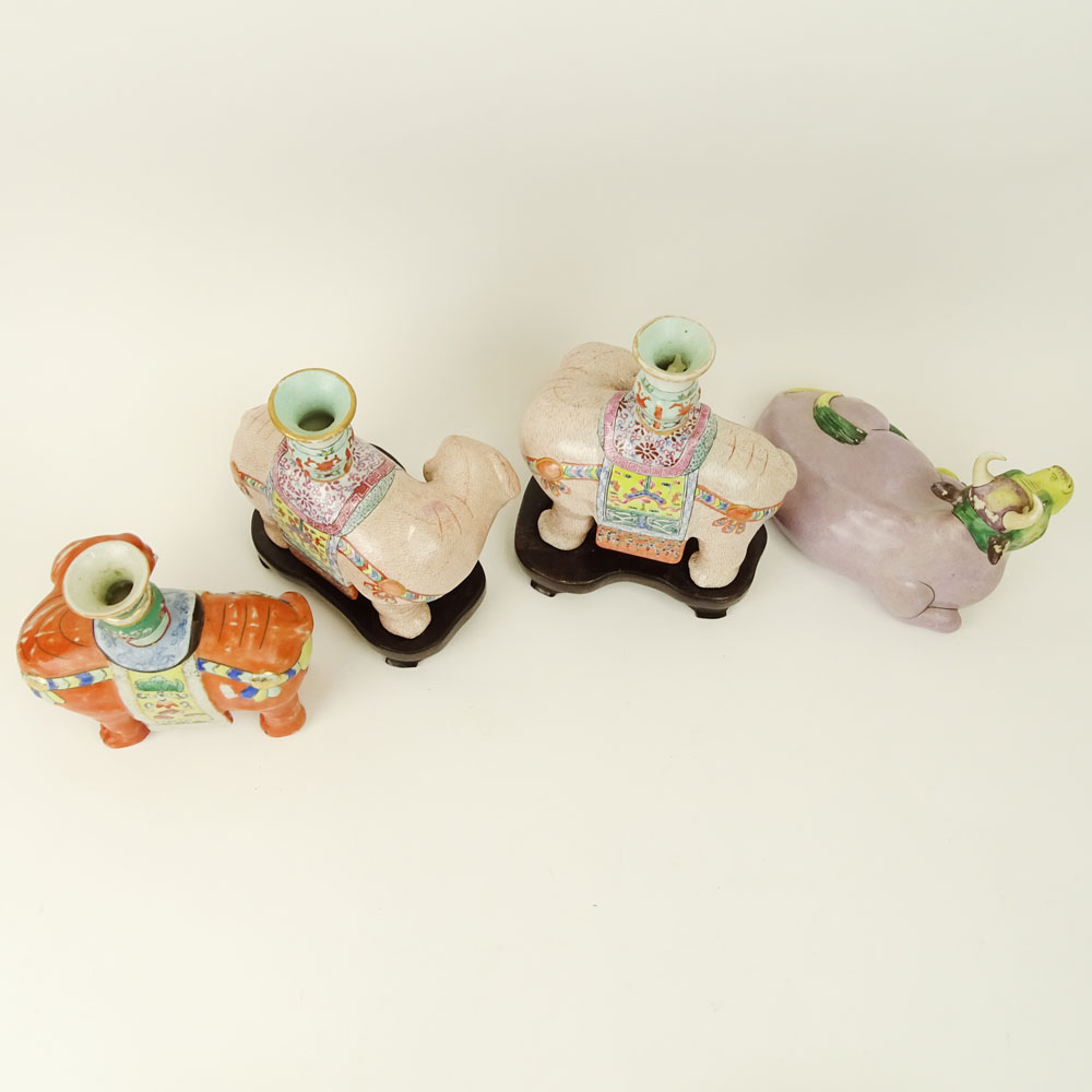 Lot of 4 Porcelain Animal Candleholders and Figure.