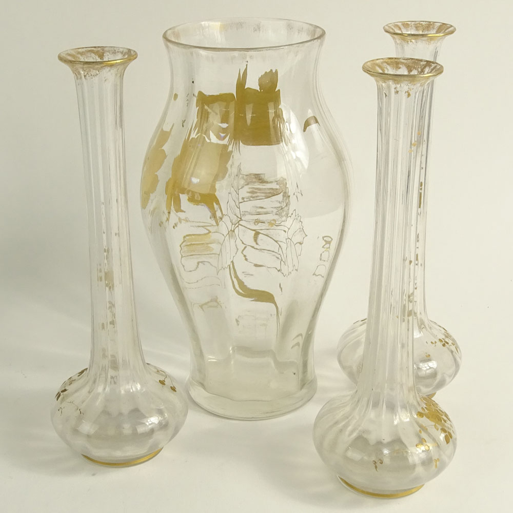 Four (4) Piece Lot Gilt Decorated Glass Vases.