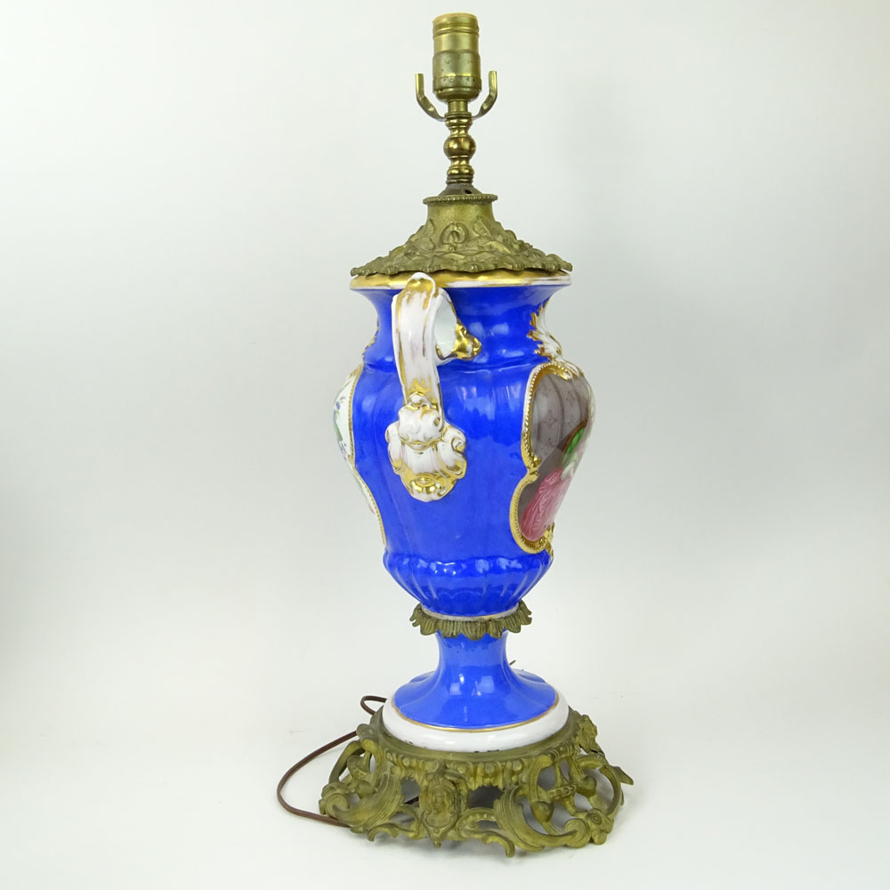 Antique Old Paris Urn now mounted as lamp. Bronze mounted.