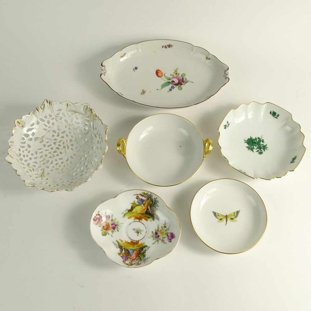 Lot of Six (6) Antique Continental Hand Painted Porcelain Tabletop Items.
