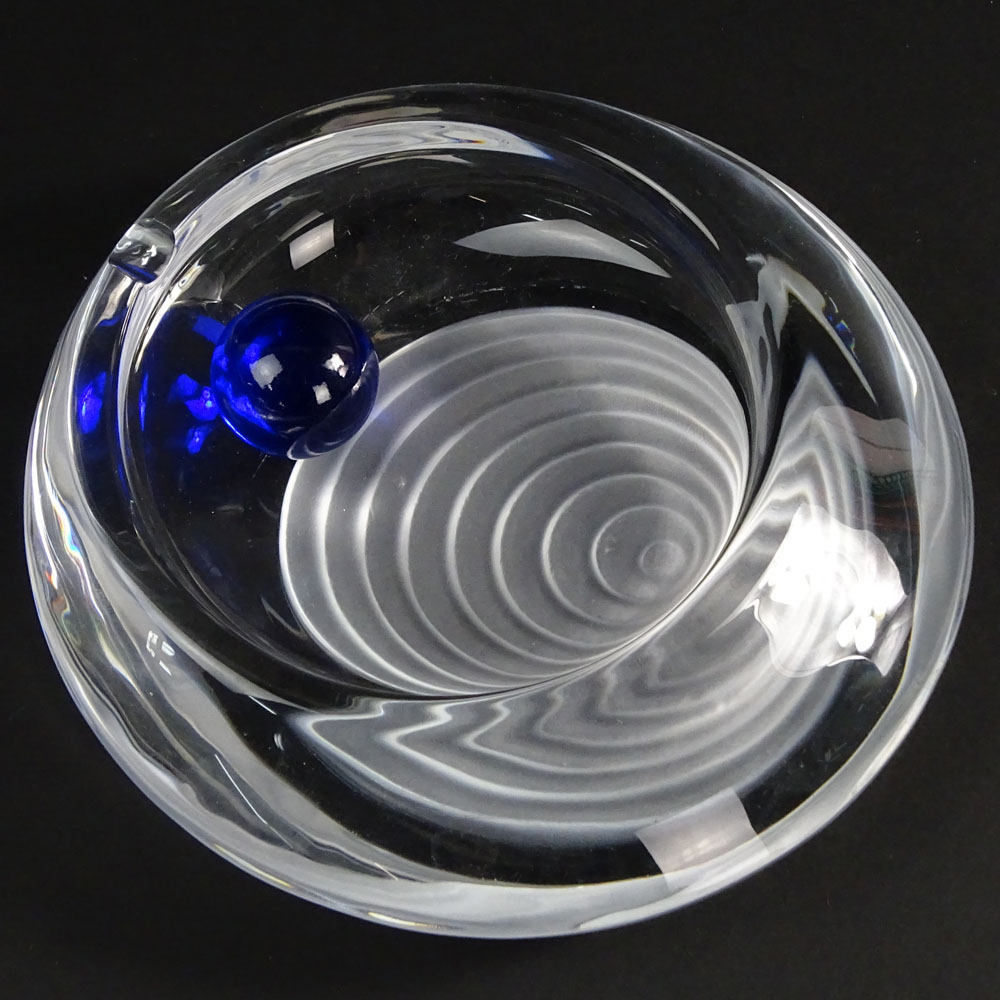 Daum France Crystal Mid Century Modern Ashtray With Blue Ball.