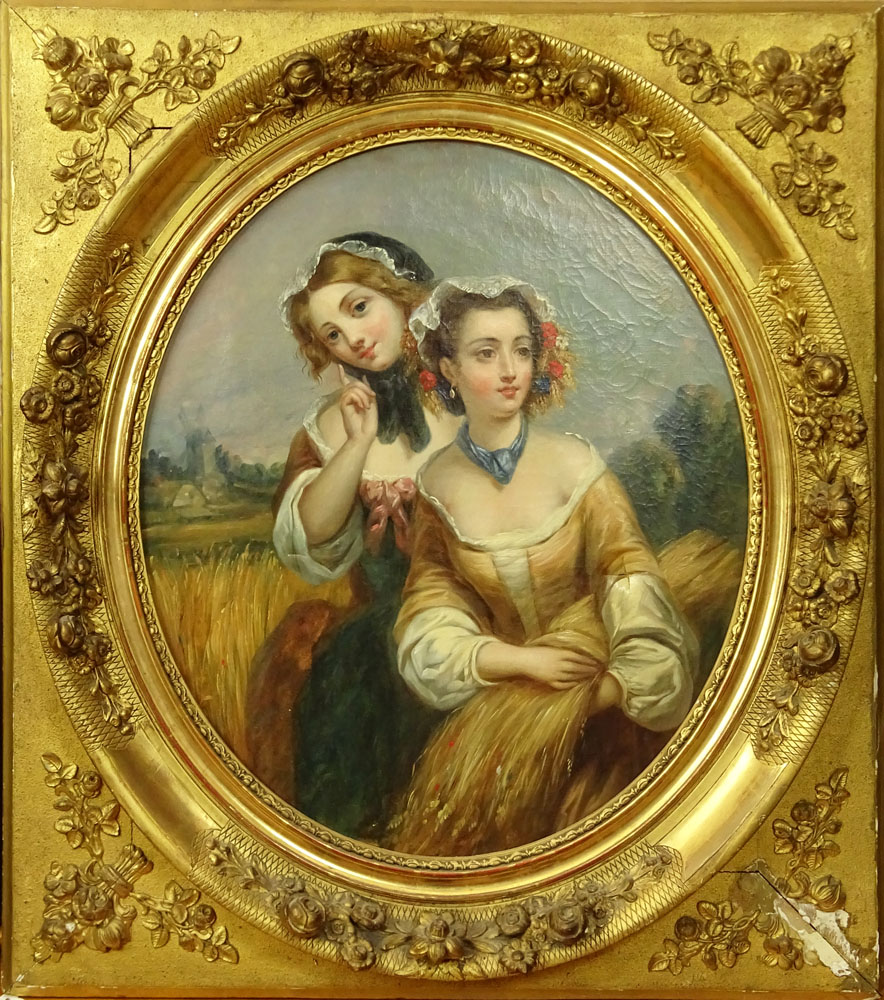 19th Century English Oil on Canvas, Two Sisters. 