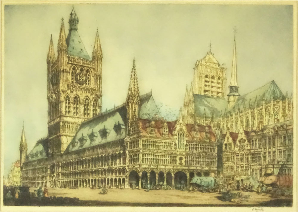 William Monk, British (1863-1937) Colored etching "Westminster Abbey" 