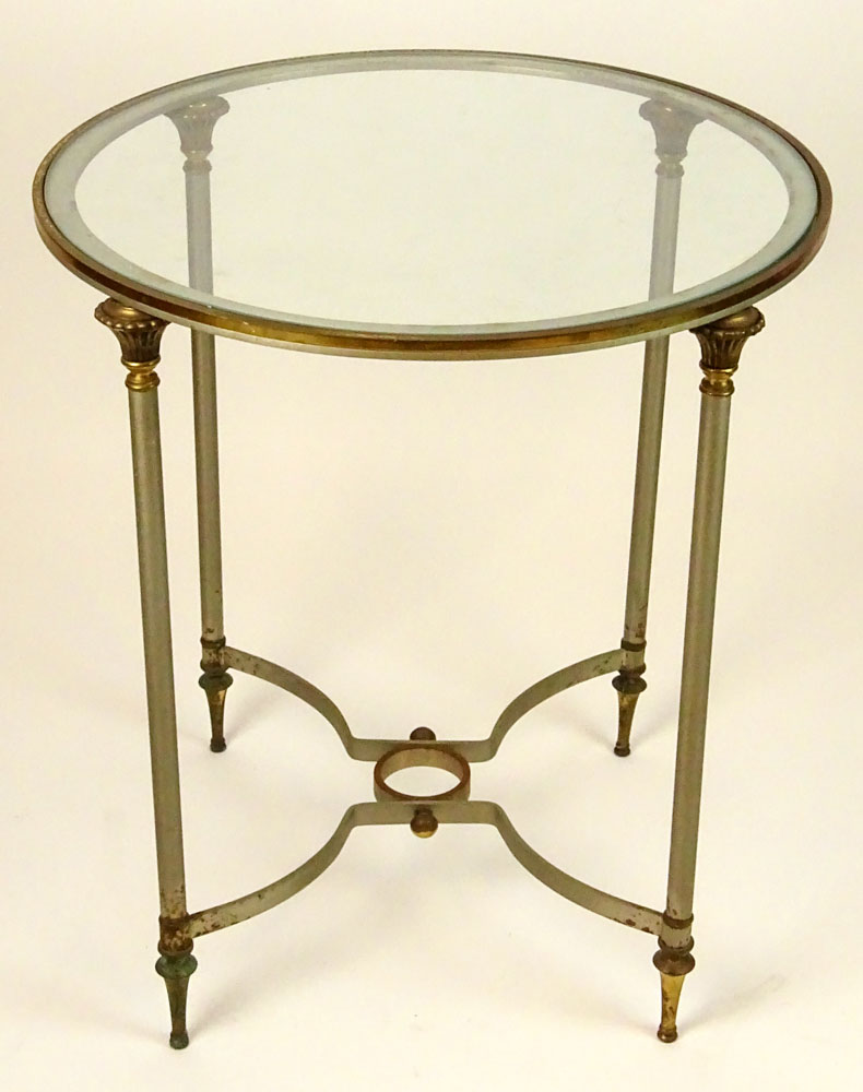 Vintage Stainless Steel and Brass Occasional Table with Brass Top.