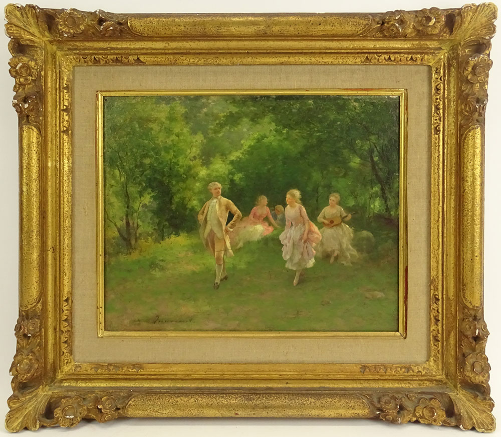Camillo Innocenti, Italian (1871-1961) Oil on Panel "Garden Party" 