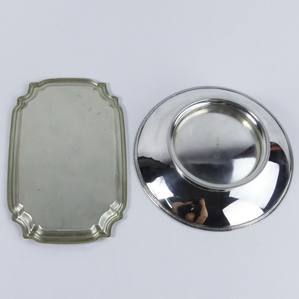 A Sterling Silver Shallow Bowl and a Small Rectangular Tray.