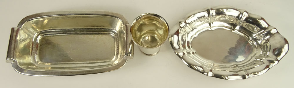 Lot of Three (3) German Silver Tabletop Items. Includes a rectangular bread server,