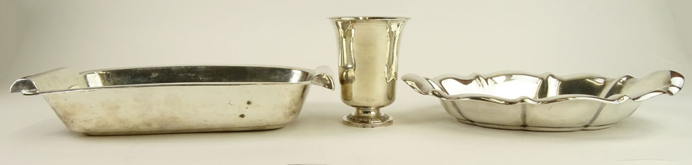 Lot of Three (3) German Silver Tabletop Items. Includes a rectangular bread server,