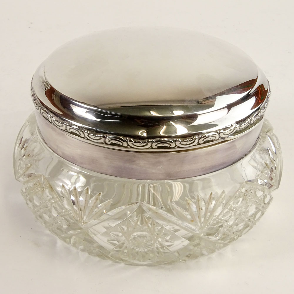 Large Antique German 800 Silver and Crystal Covered Jar.