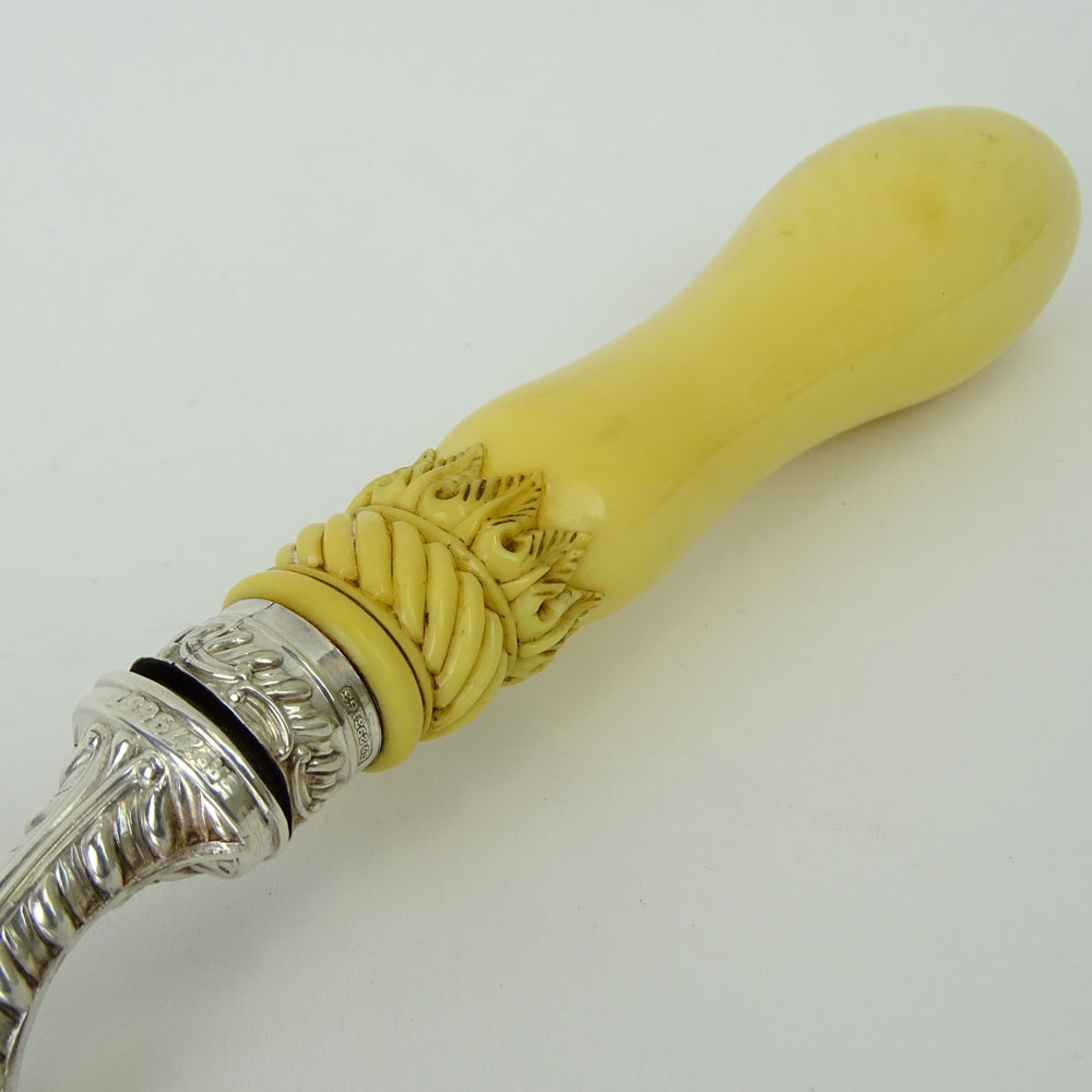 19th Century Victorian Sheffield Sterling Silver Crumber With Carved Ivory Handle. In fitted Case.