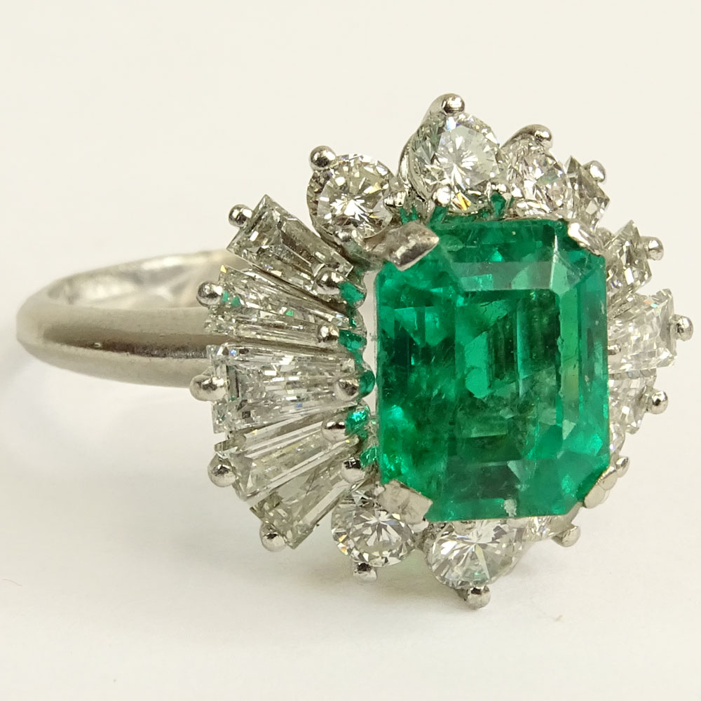 Approx. 3.65 Carat Colombian Emerald, 2.50 Carat Diamond and Platinum Ring. 
