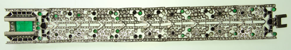 Lady's approx. 8.0 Carat Colombian Emerald, 15.0 Carat Rose and European Cut Diamond and Platinum Bracelet. 
