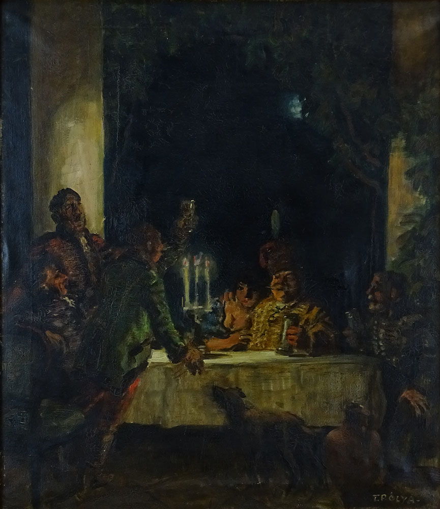 Tibor (Theodor) Pólya Hungarian (1886-1937) Oil on Canvas "Toasting the Premier" 