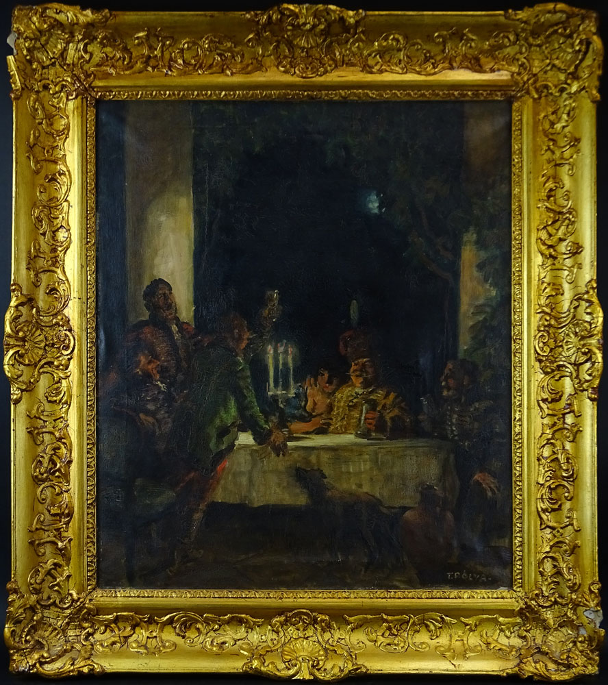 Tibor (Theodor) Pólya Hungarian (1886-1937) Oil on Canvas "Toasting the Premier" 