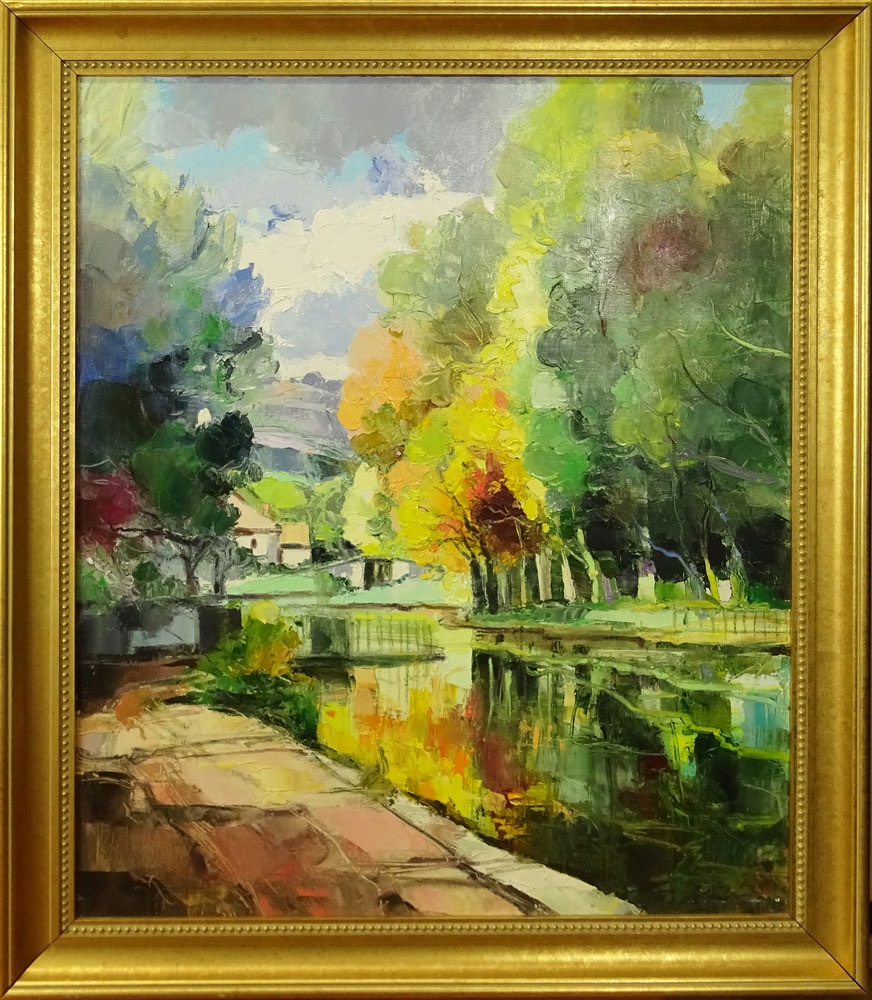 Richard de Premare, French (b. 1936) Oil on Canvas "Canal de Bourgone Apont D'Ouche. 