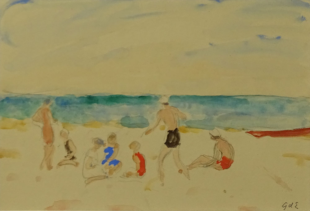 Georges d'Espagnat, French (1870-1950) Watercolor on paper "Day At The Beach" 