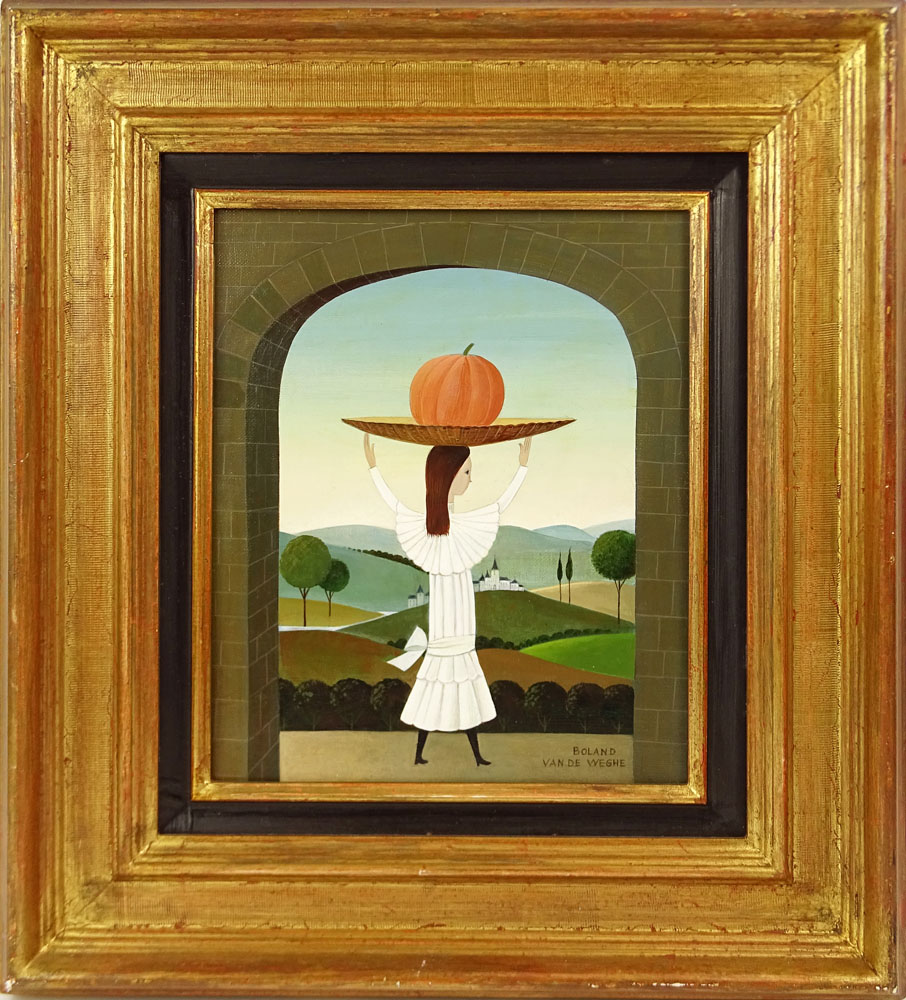Suzanne Boland van de Weghe (b 1910) Oil on Canvas "Girl With Pumpkin"