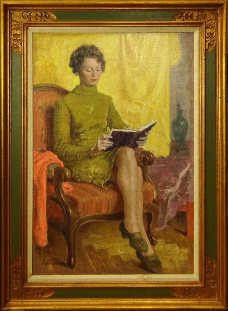 Béla Kontuly, Hungarian (1904-1983) Oil on canvas "Woman Reading" 
