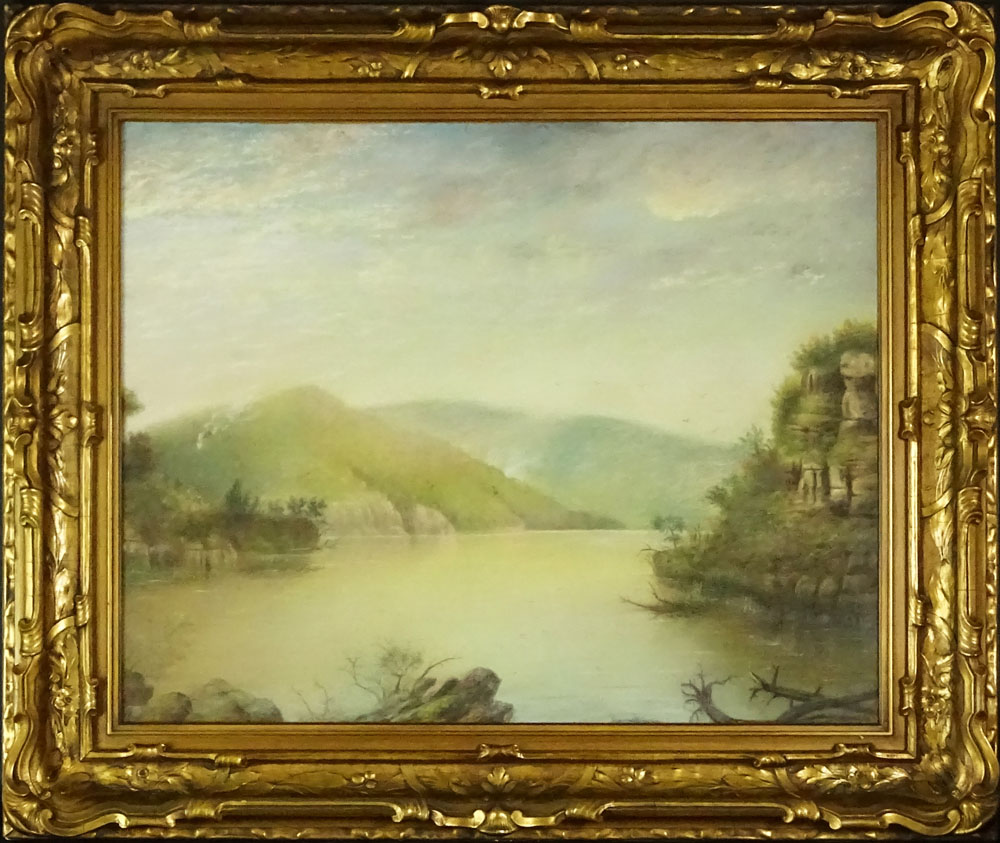20th Century American Hudson River School Pastel. "River Scene" 