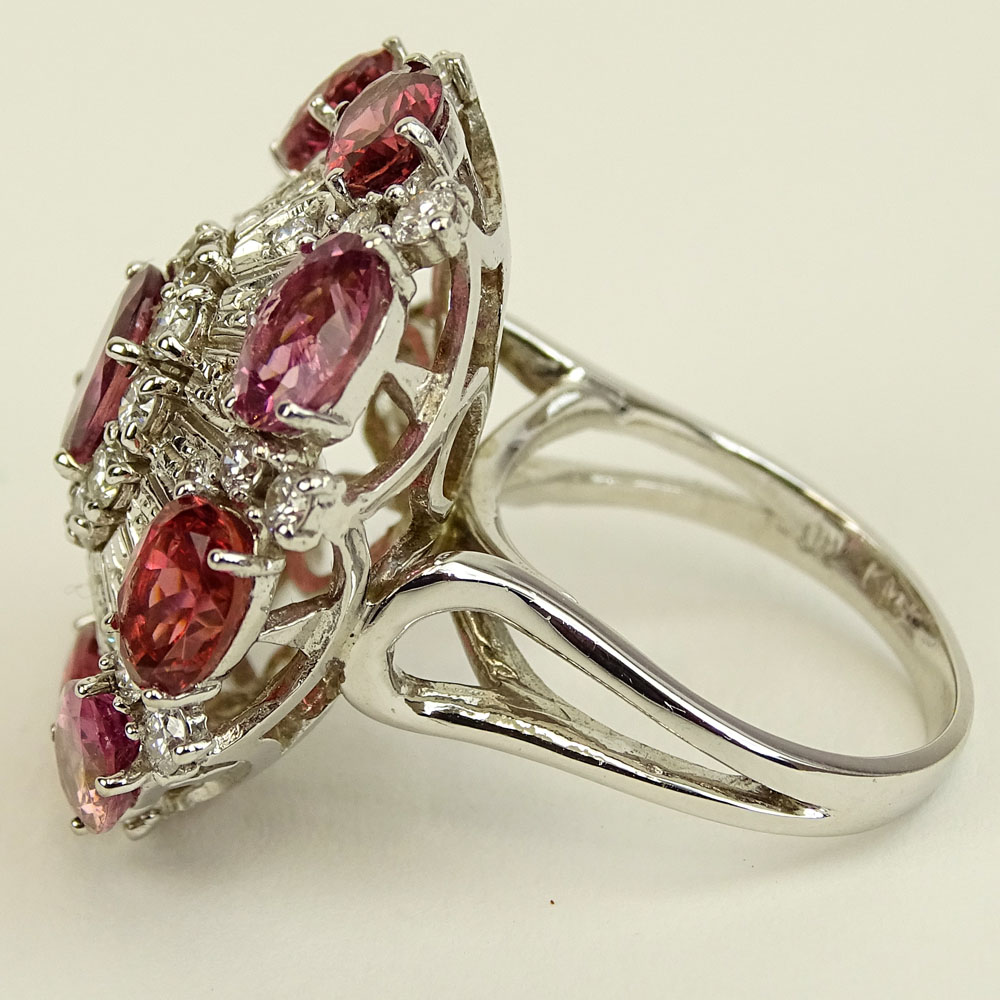 Lady's Vintage approx. 2.0 Carat Round Cut Diamond, Oval Cut Garnet and 14 Karat White Gold Ring. 