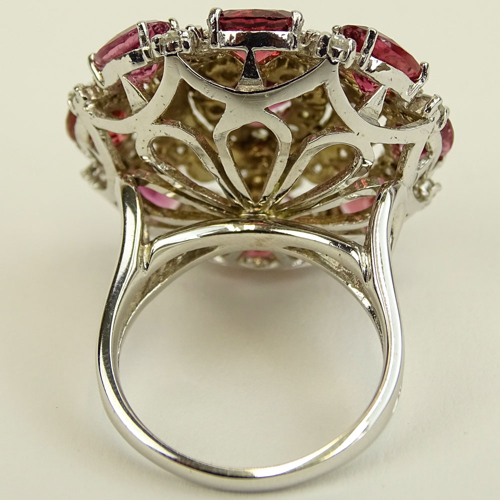Lady's Vintage approx. 2.0 Carat Round Cut Diamond, Oval Cut Garnet and 14 Karat White Gold Ring. 