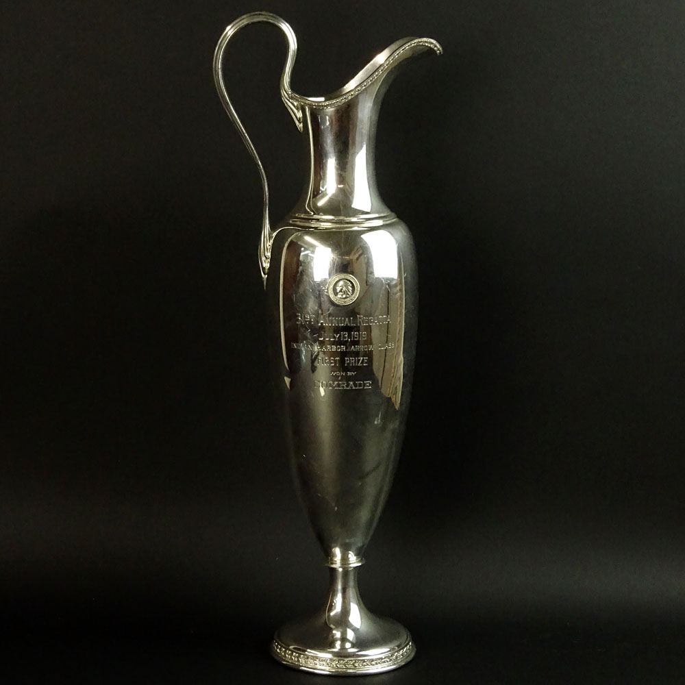 Circa 1919 Black Starr & Frost Silver Plate Ewer Form Sailing Trophy.