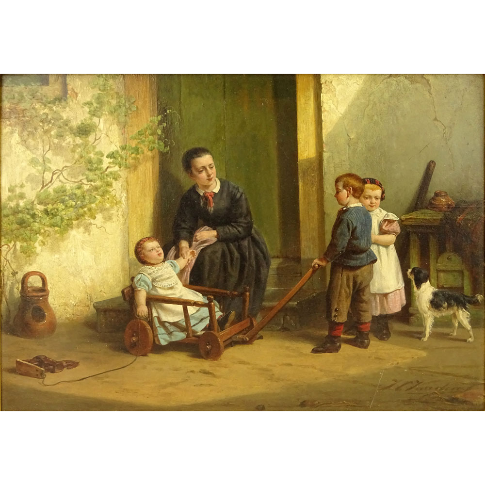 Johannes Christoffel Vaarberg, Dutch (1825-1871) Oil on panel "Playtime"
