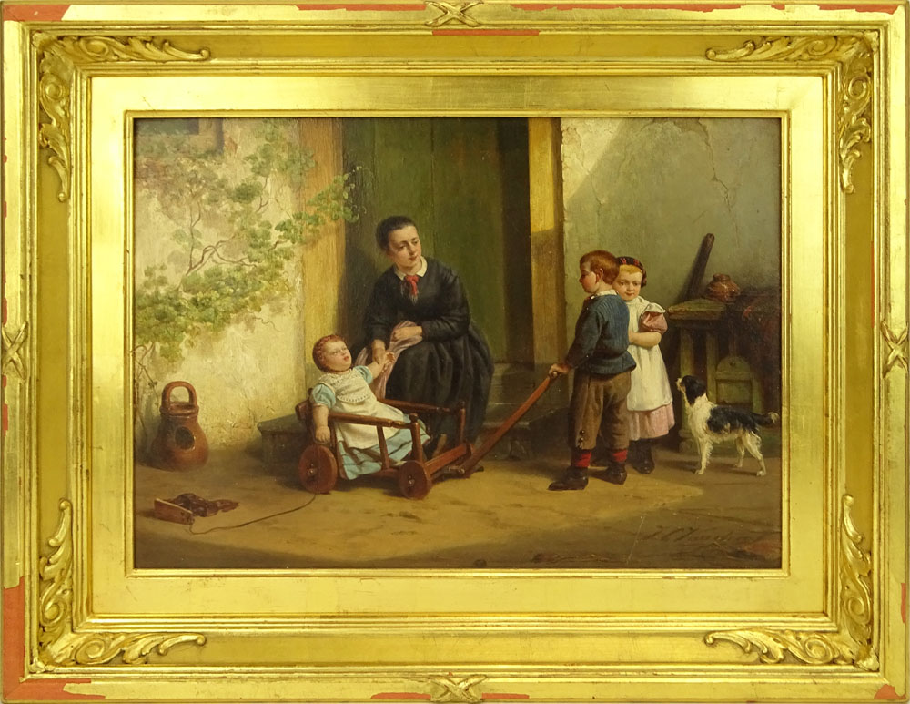 Johannes Christoffel Vaarberg, Dutch (1825-1871) Oil on panel "Playtime"
