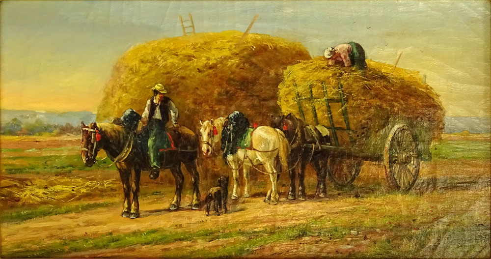 Eugène Fromentin, French (1820-1876) Oil on Canvas, Hat Wagon with Figures. 