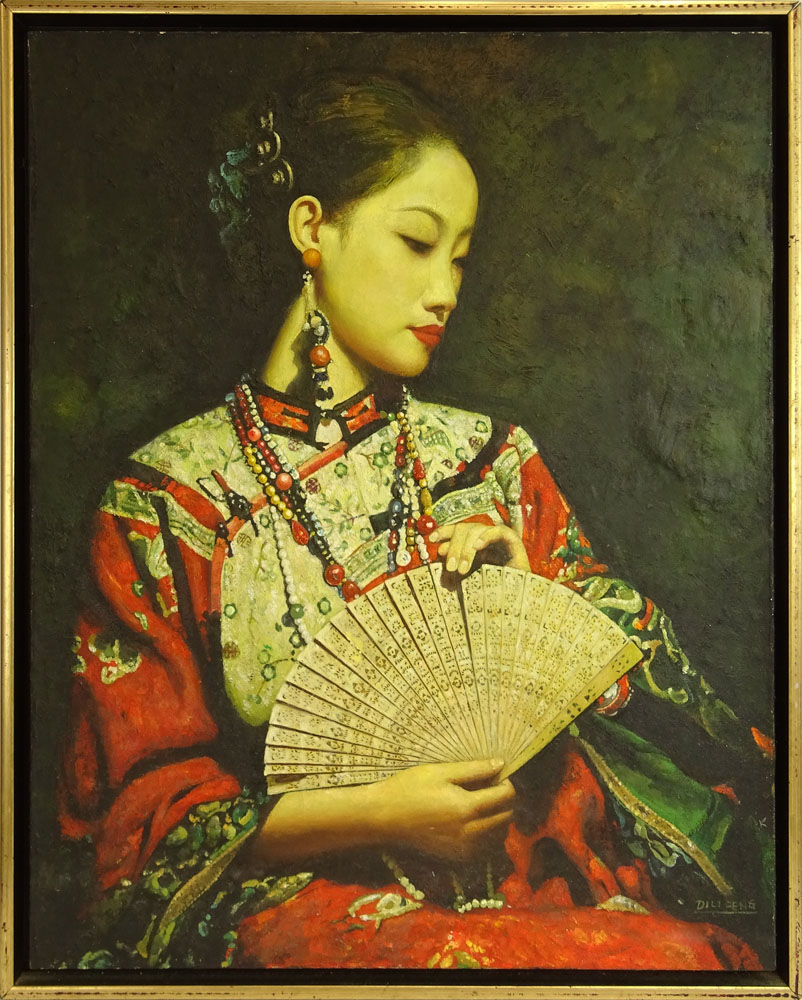 Di Lifong / Di Lifeng, Chinese (B. 1958) Oil on Canvas "A Little Fan".