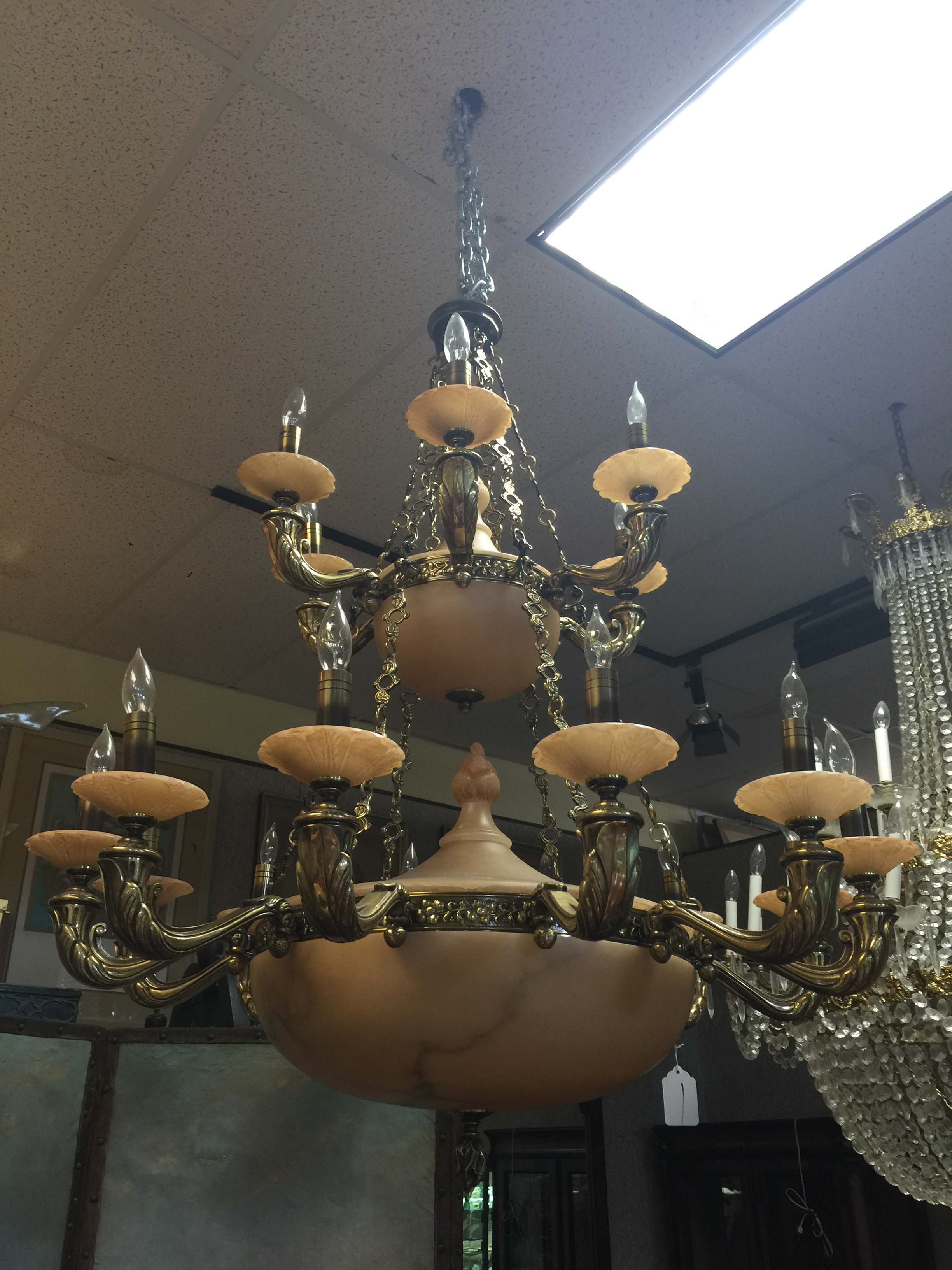 Contemorary Large Bronze and Alabaster Chandelier.
