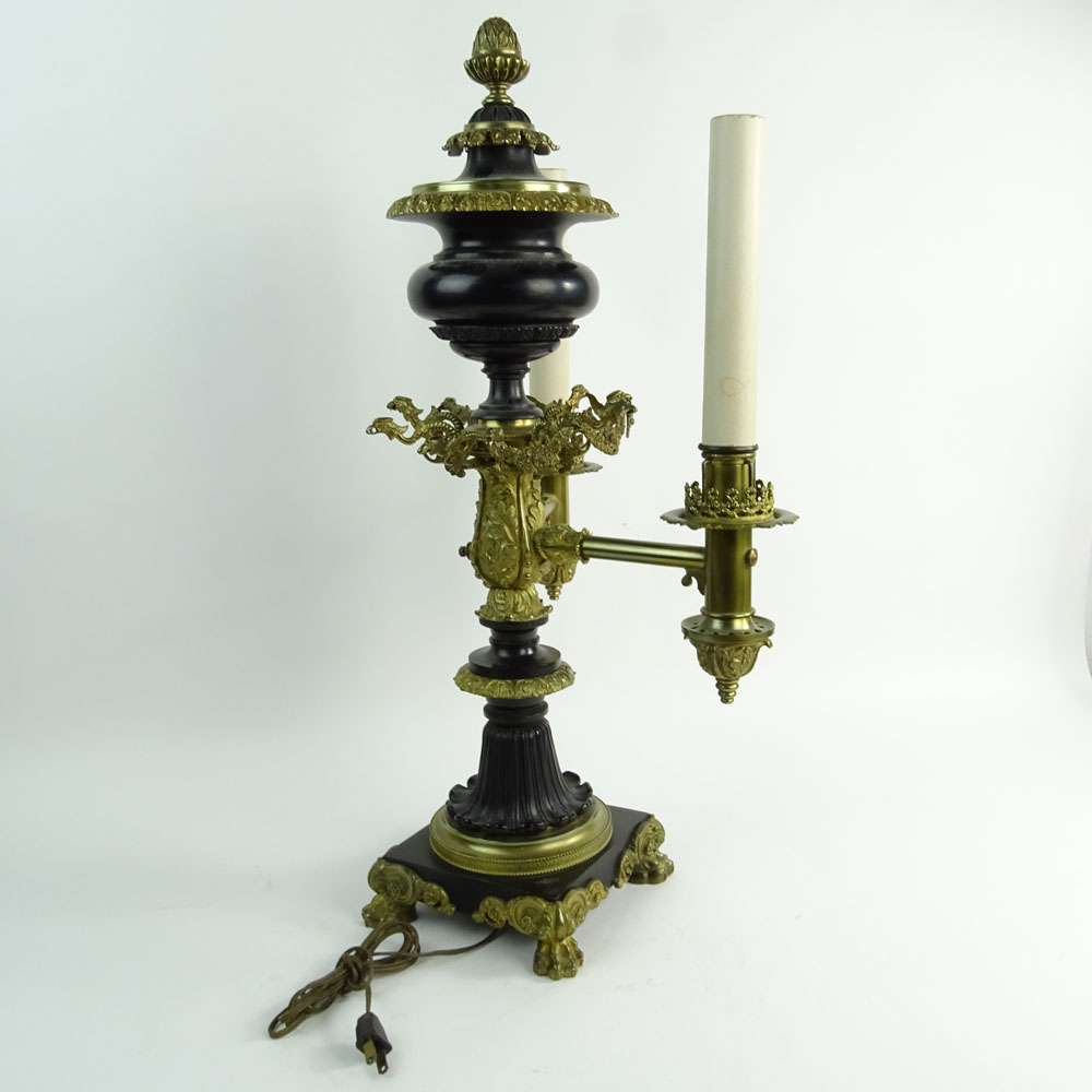 19th Century Bronze Mounted Oil Lamp Now Electrified.