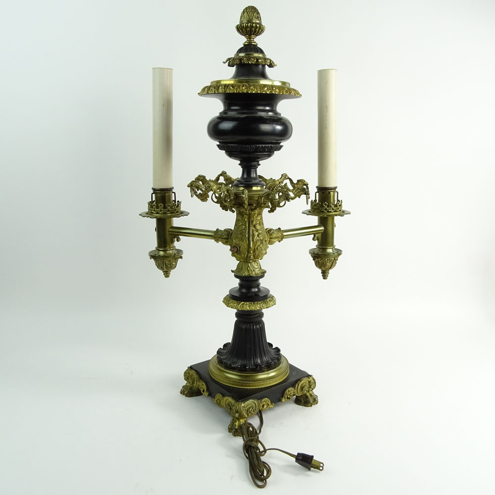 19th Century Bronze Mounted Oil Lamp Now Electrified.