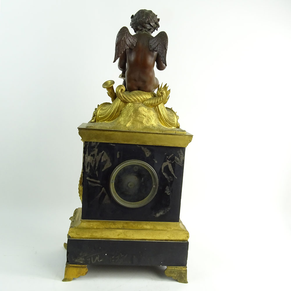 19th Century Gilt Bronze Mounted Figural Clock. Metal case.