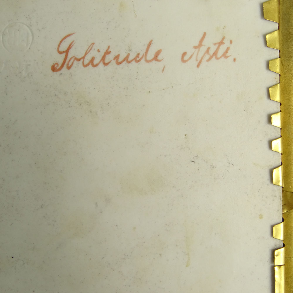 Wagner Signed Porcelain Plaque, "Solitude" in Fine Gilt Bronze Frame. 
